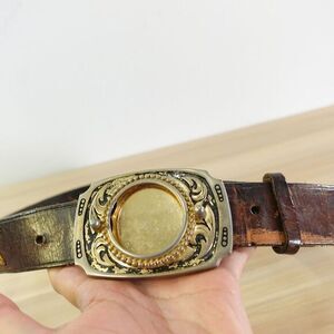 Vintage Western Belt Men 36 Cognac Brown Leather Cowboy Rodeo Retro USA‎